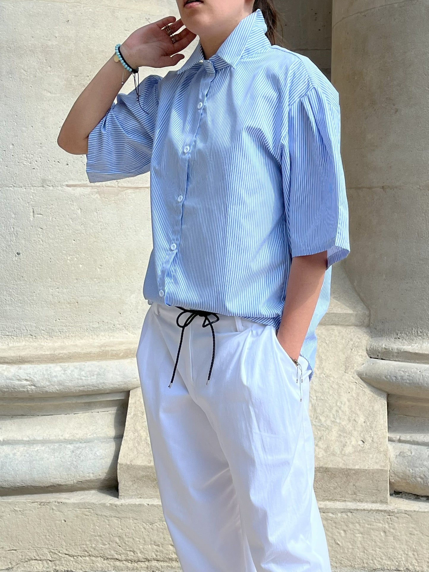 Chemise rayures bleues manches courtes