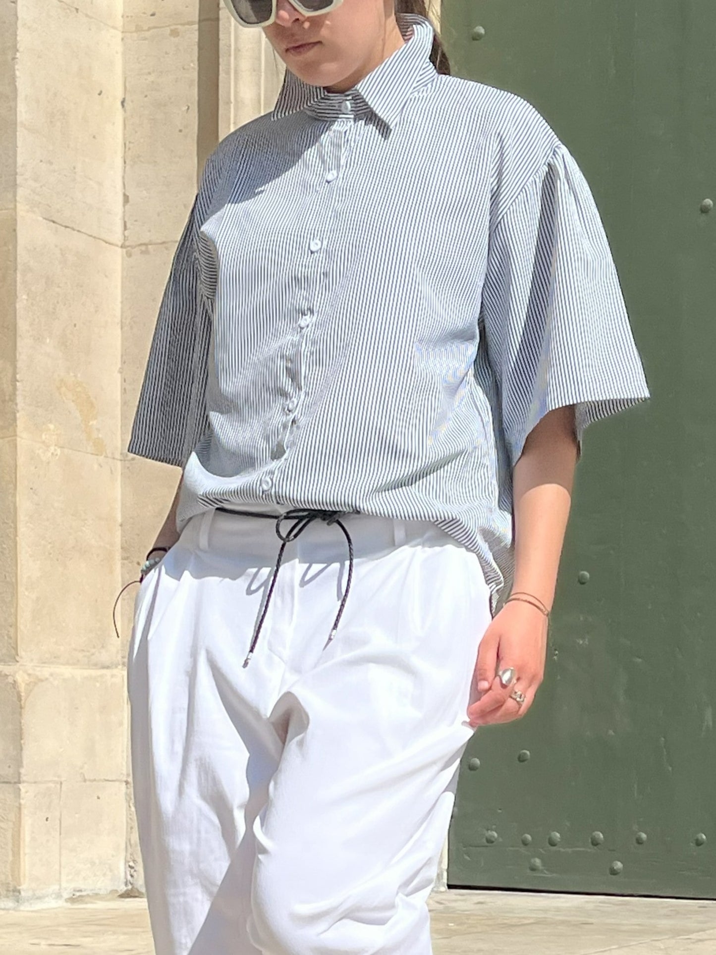 Chemise rayures grises manches courtes