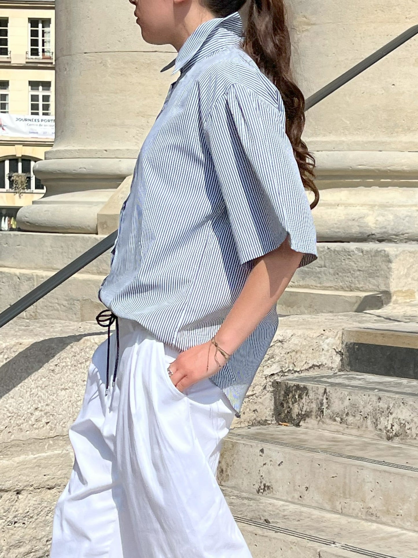 Chemise rayures grises manches courtes