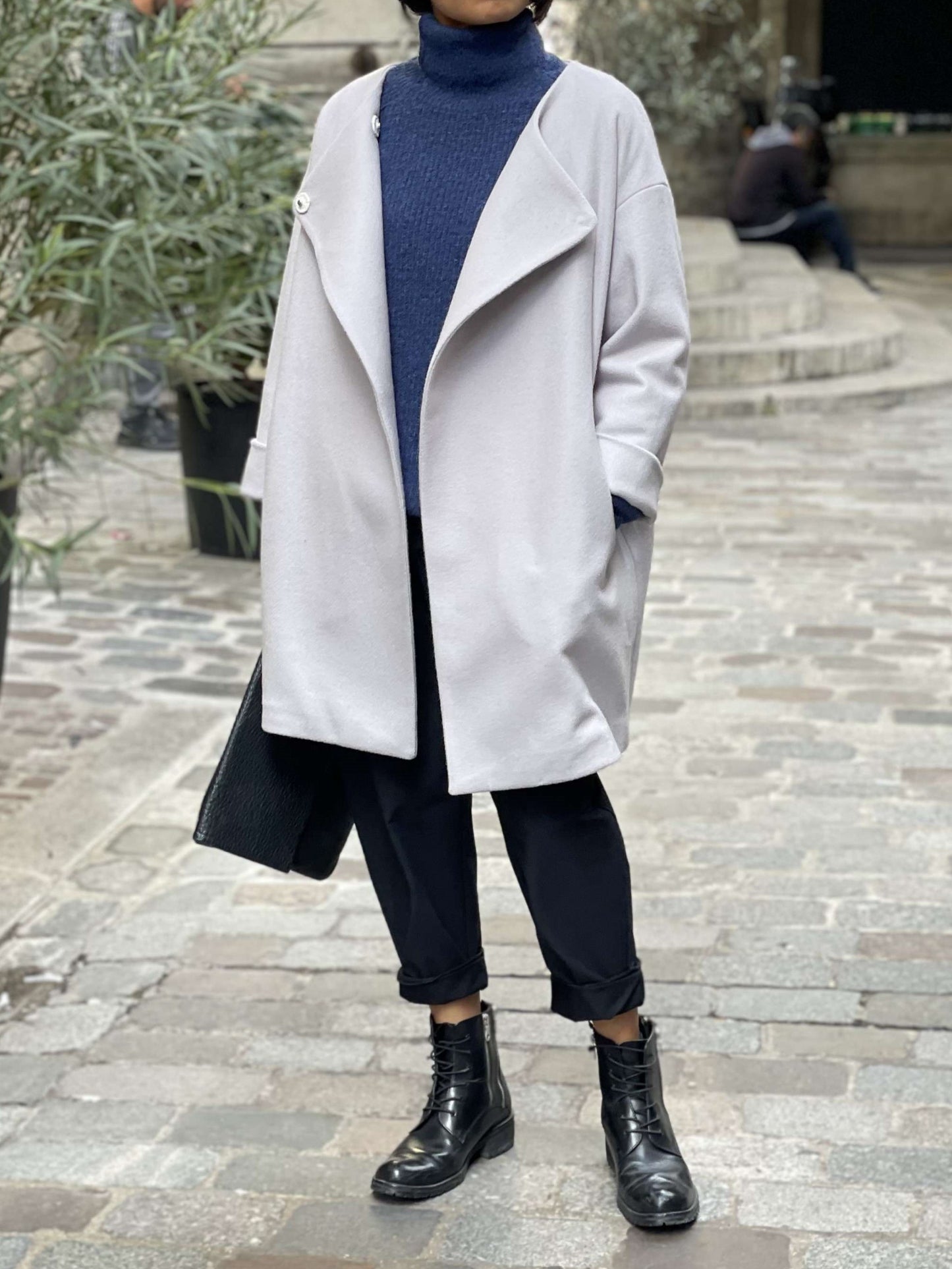 Manteau croisé Gris Perle