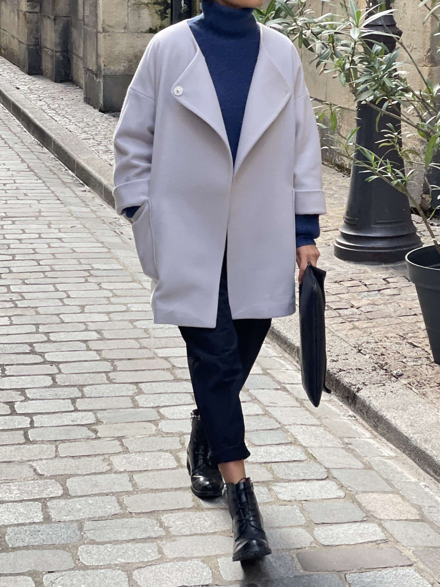 Manteau croisé Gris Perle