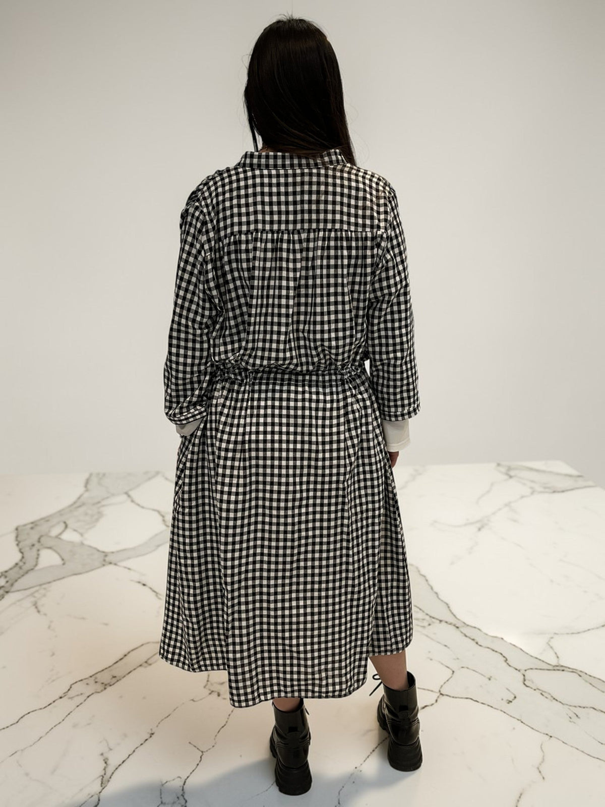 Robe Vichy froncée à ruban