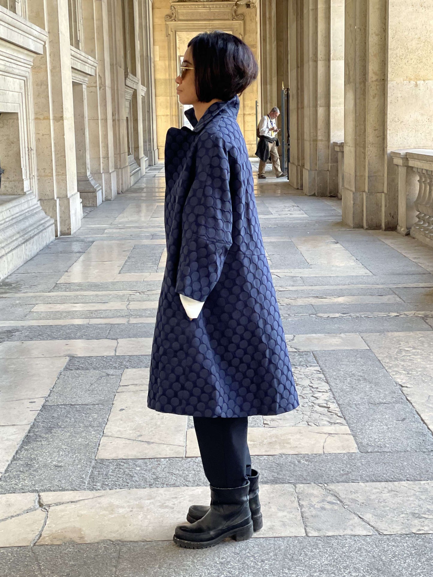 Manteau Bleu Marine Jacquard