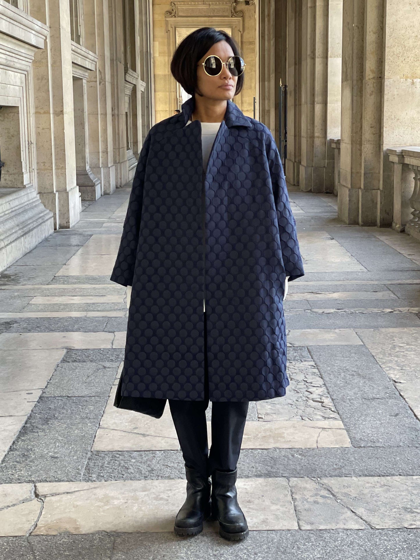 Manteau Bleu Marine Jacquard