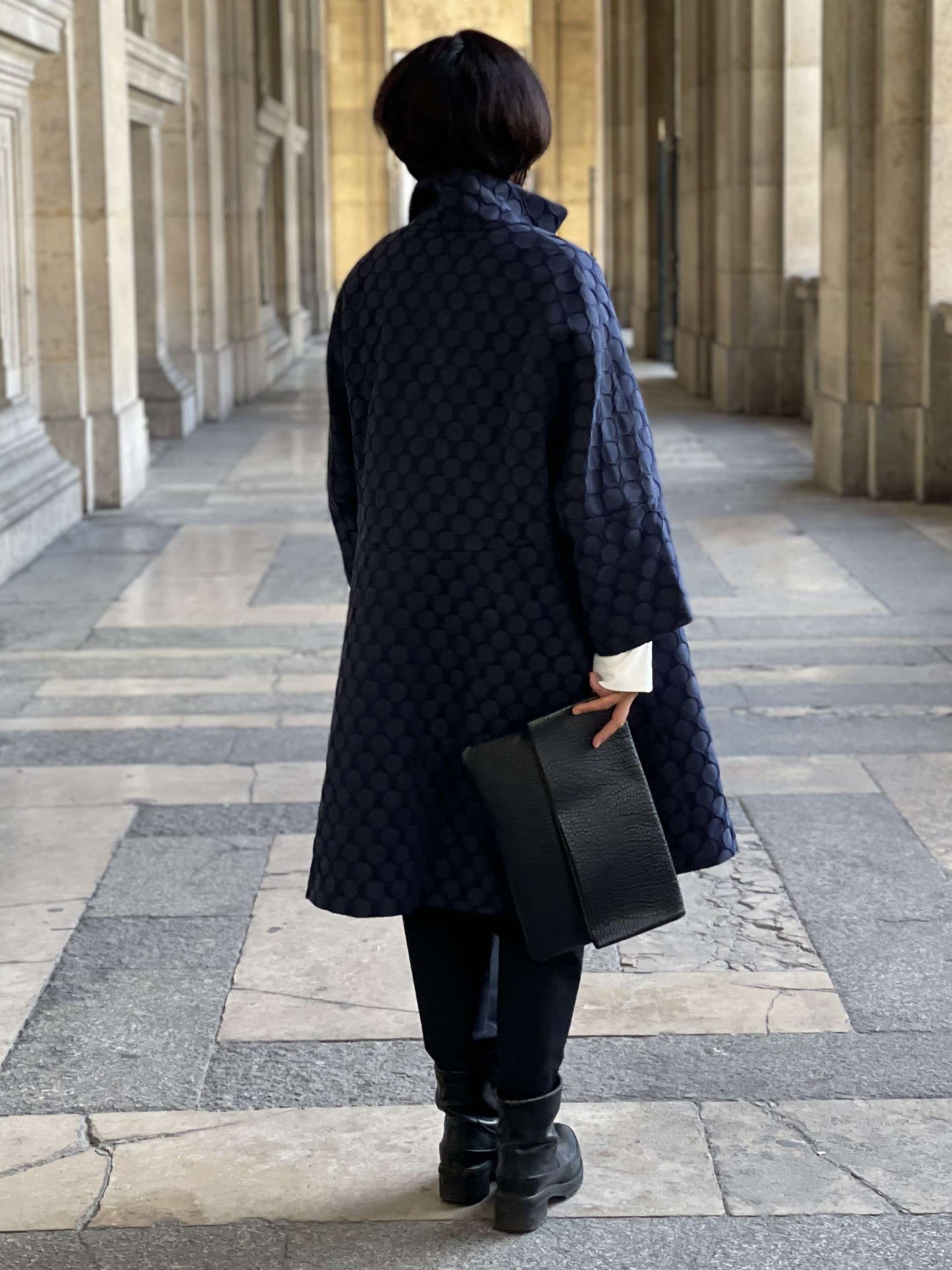Manteau Bleu Marine Jacquard