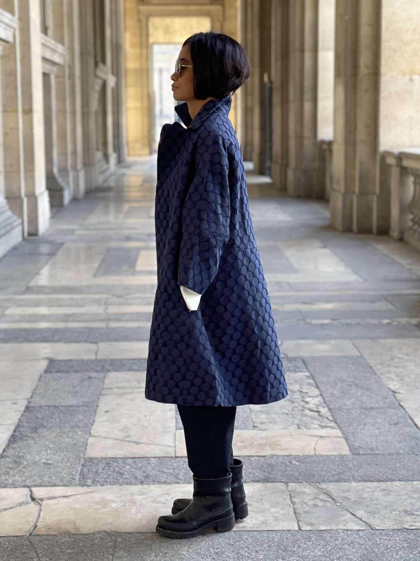 Manteau Bleu Marine Jacquard