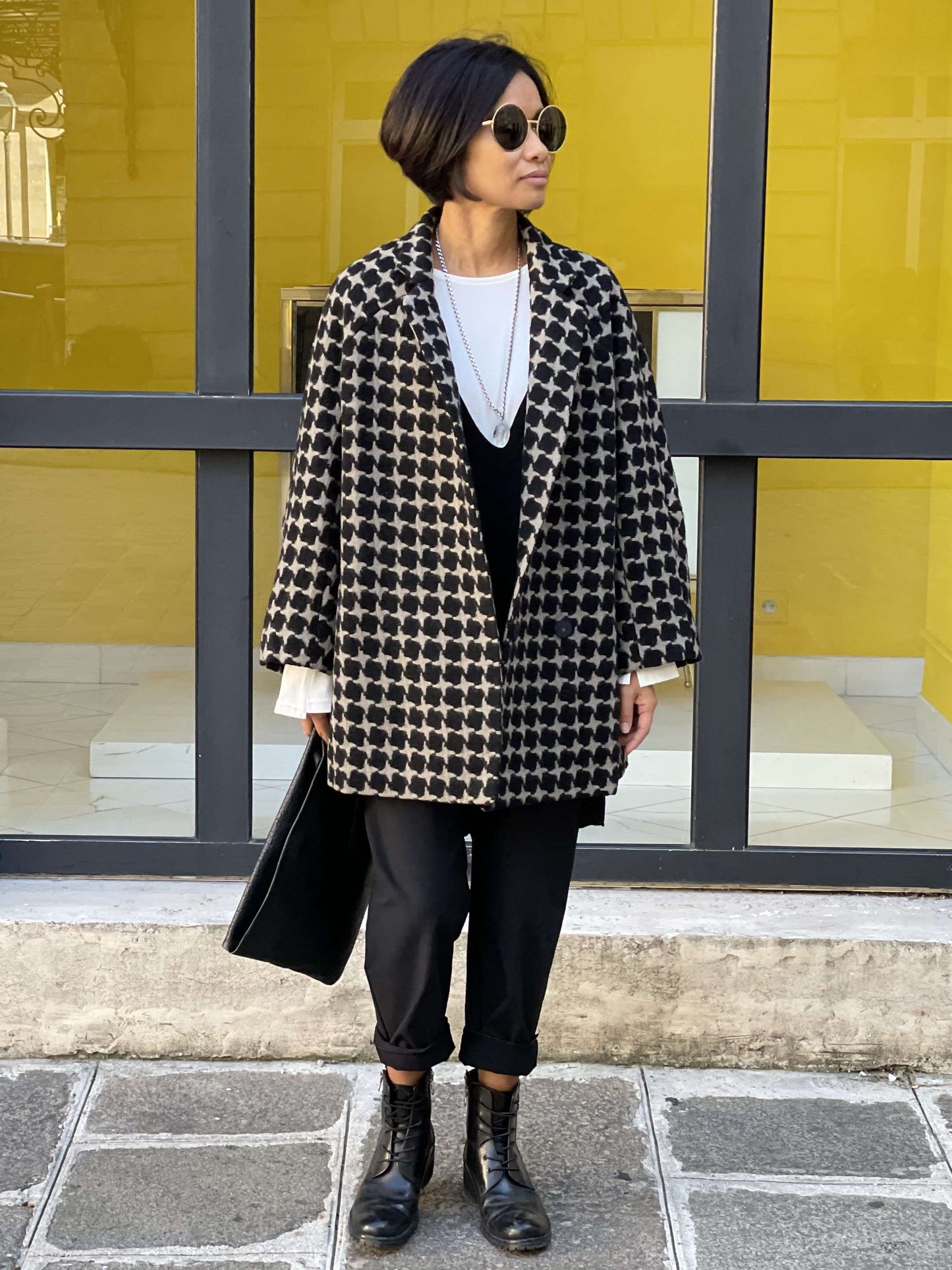 Manteau en Cachemire Motifs Pied-de-poule
