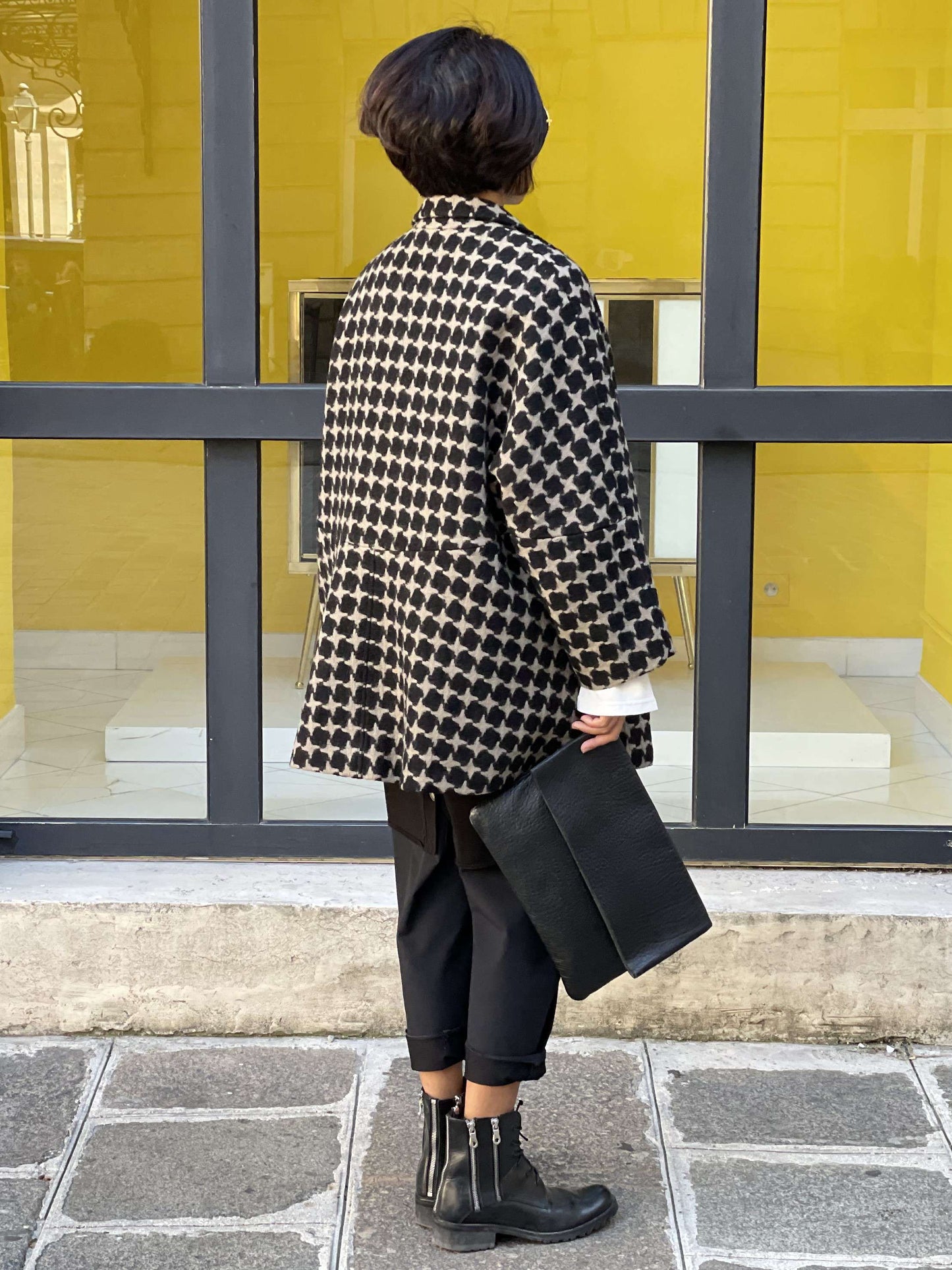 Manteau en Cachemire Motifs Pied-de-poule