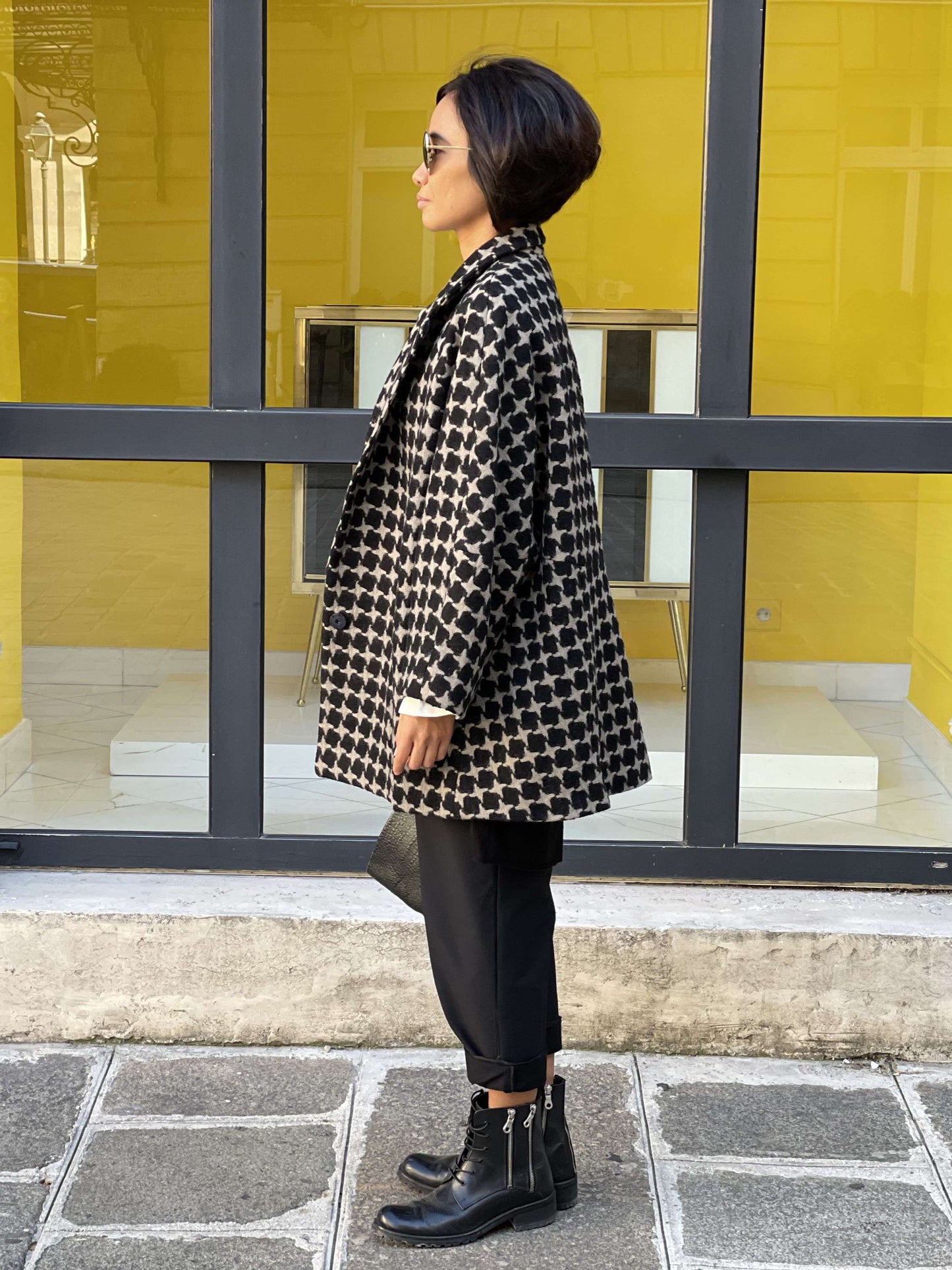 Manteau en Cachemire Motifs Pied-de-poule
