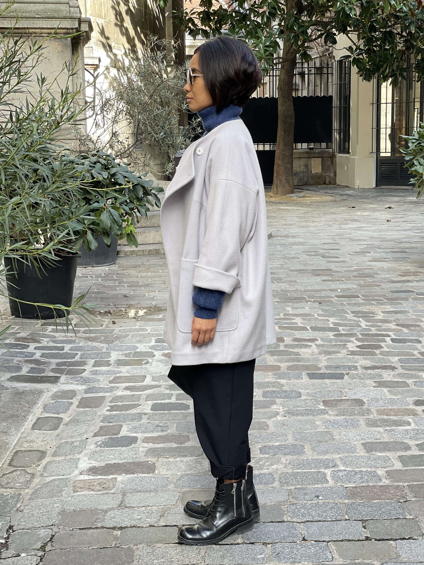 Manteau croisé Gris Perle