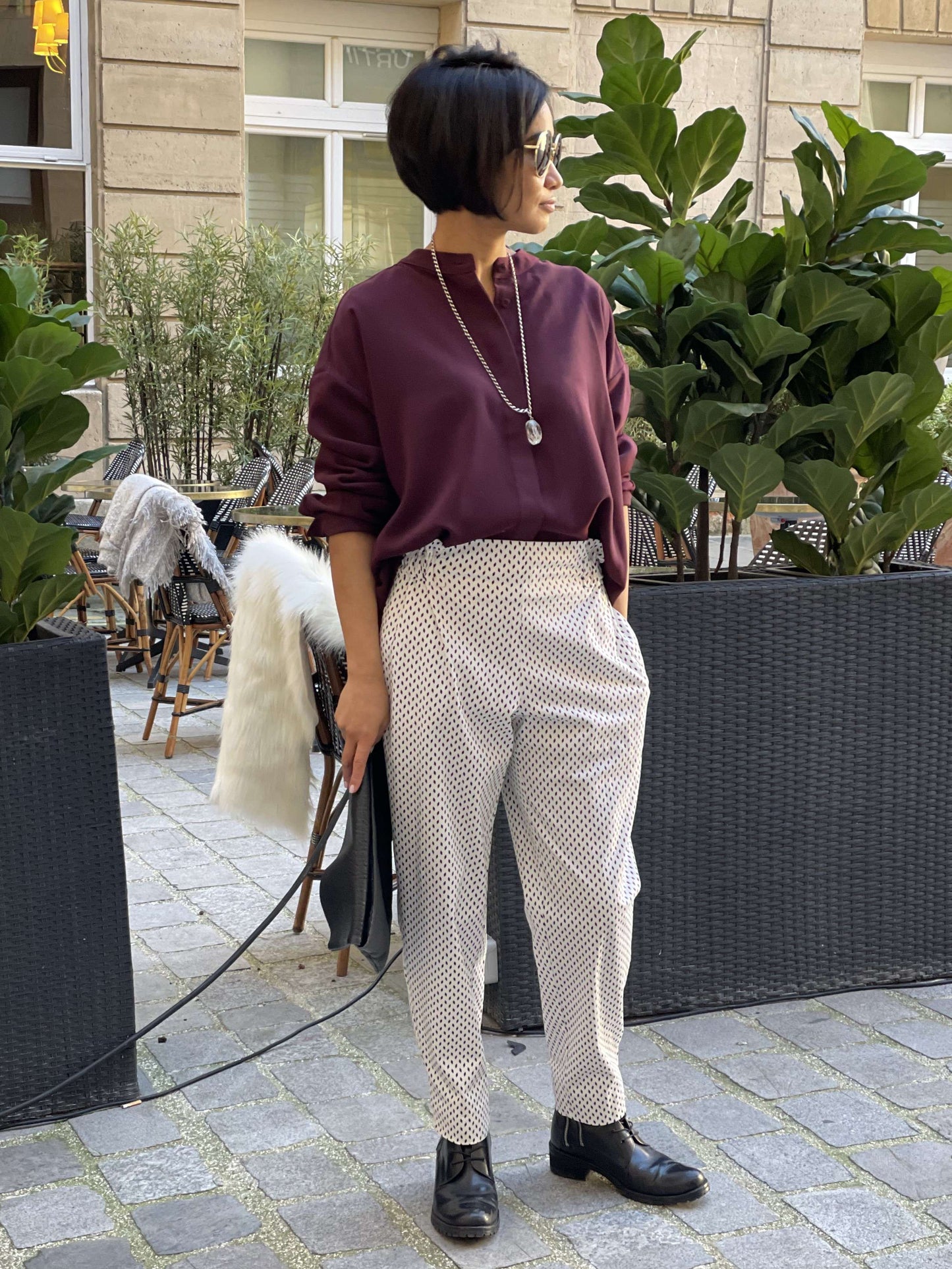 Pantalon cigarette imprimé losanges