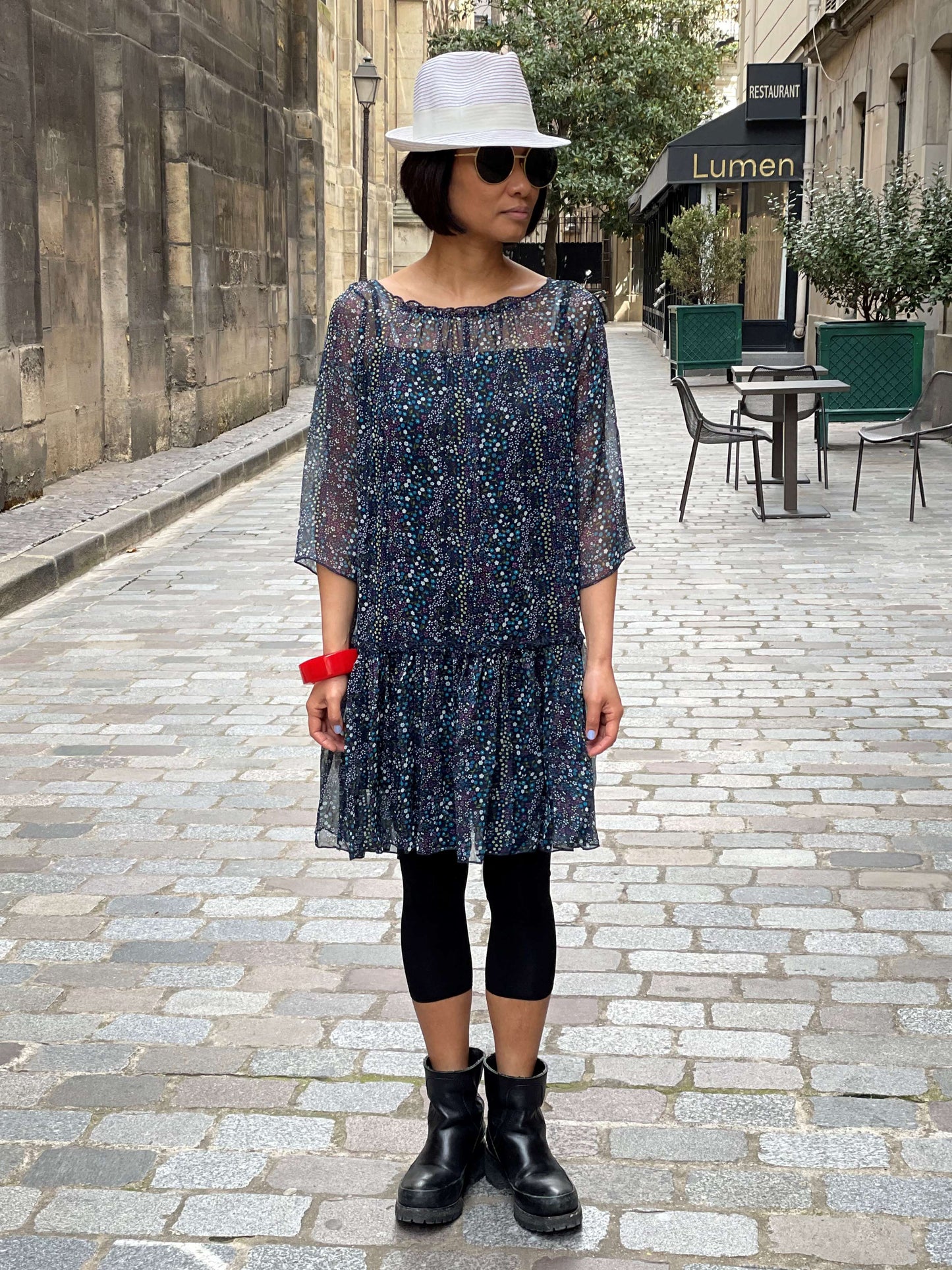 Robe bleue imprimé floral