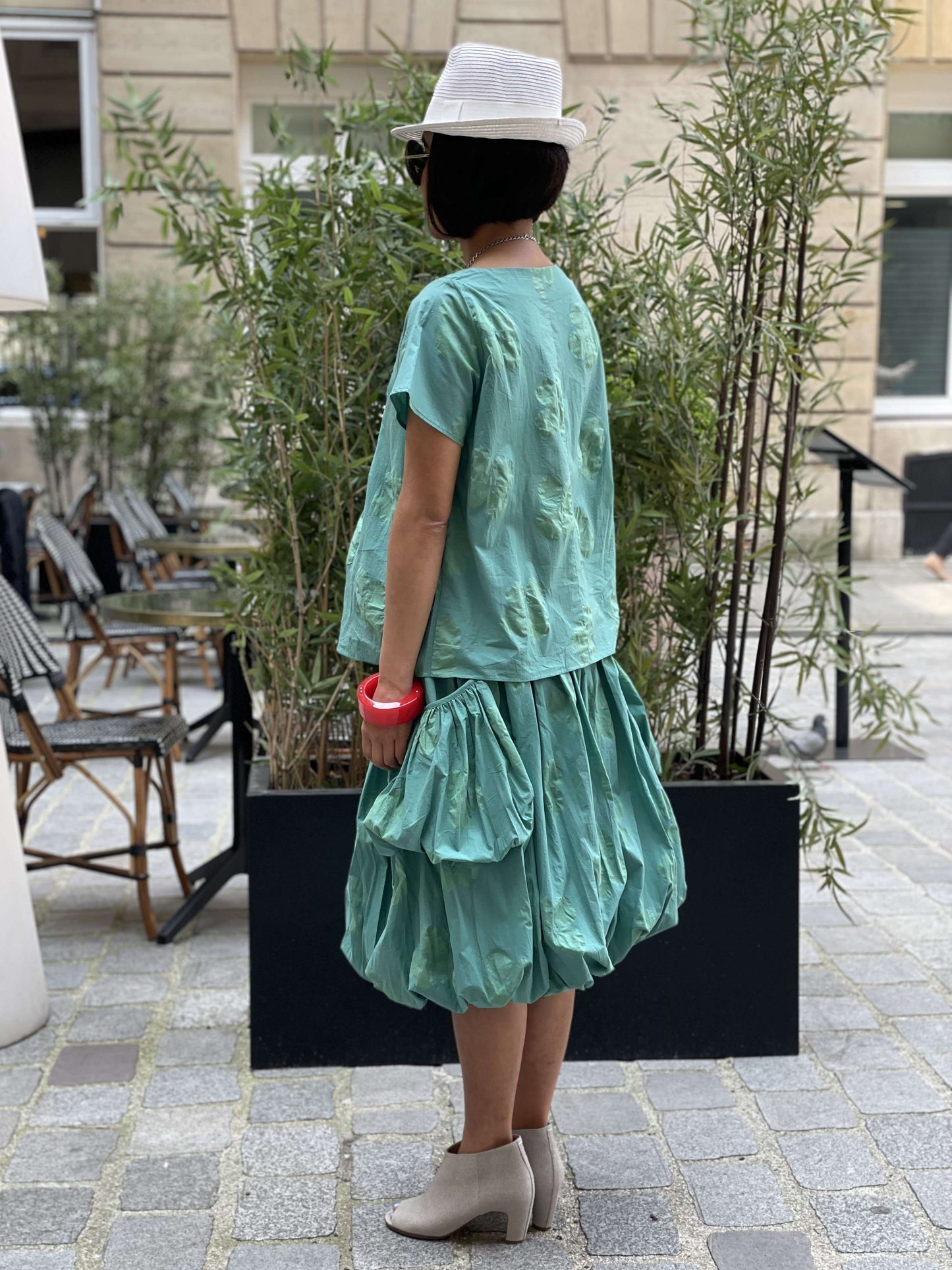 Jupe boule poches imprimés fleurs