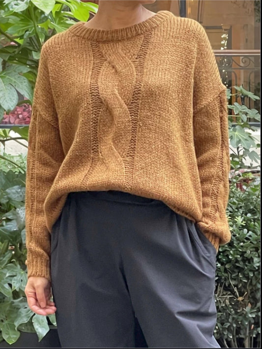 Pull tressé avec un motif torsadé classique.