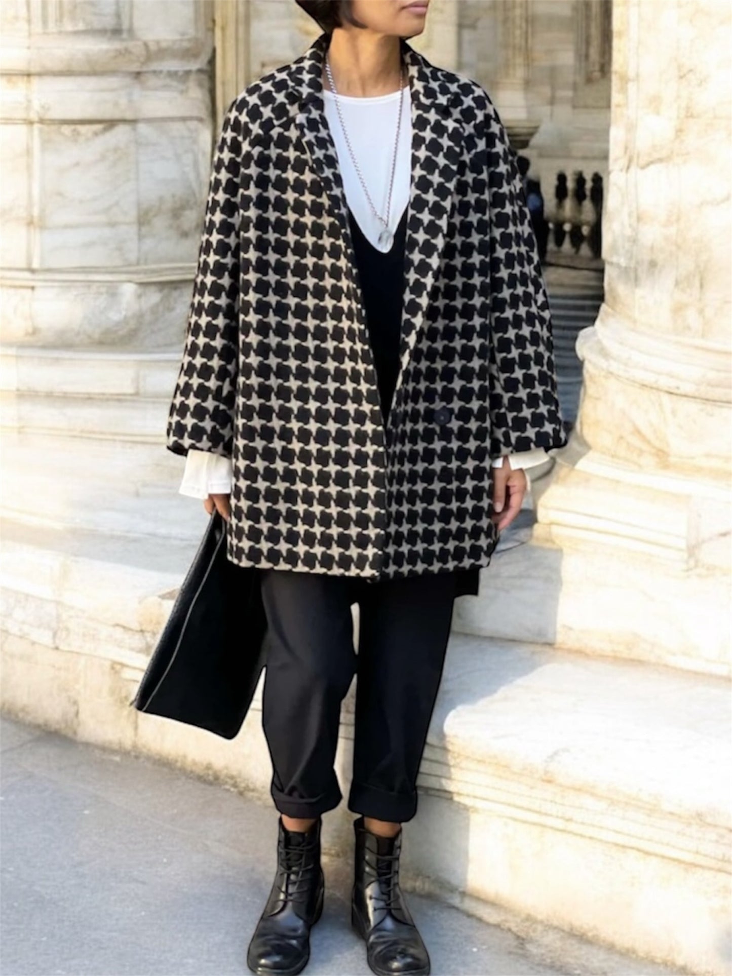 Manteau en Cachemire Motifs Pied-de-poule