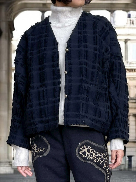 Veste en laine Noire  à franges