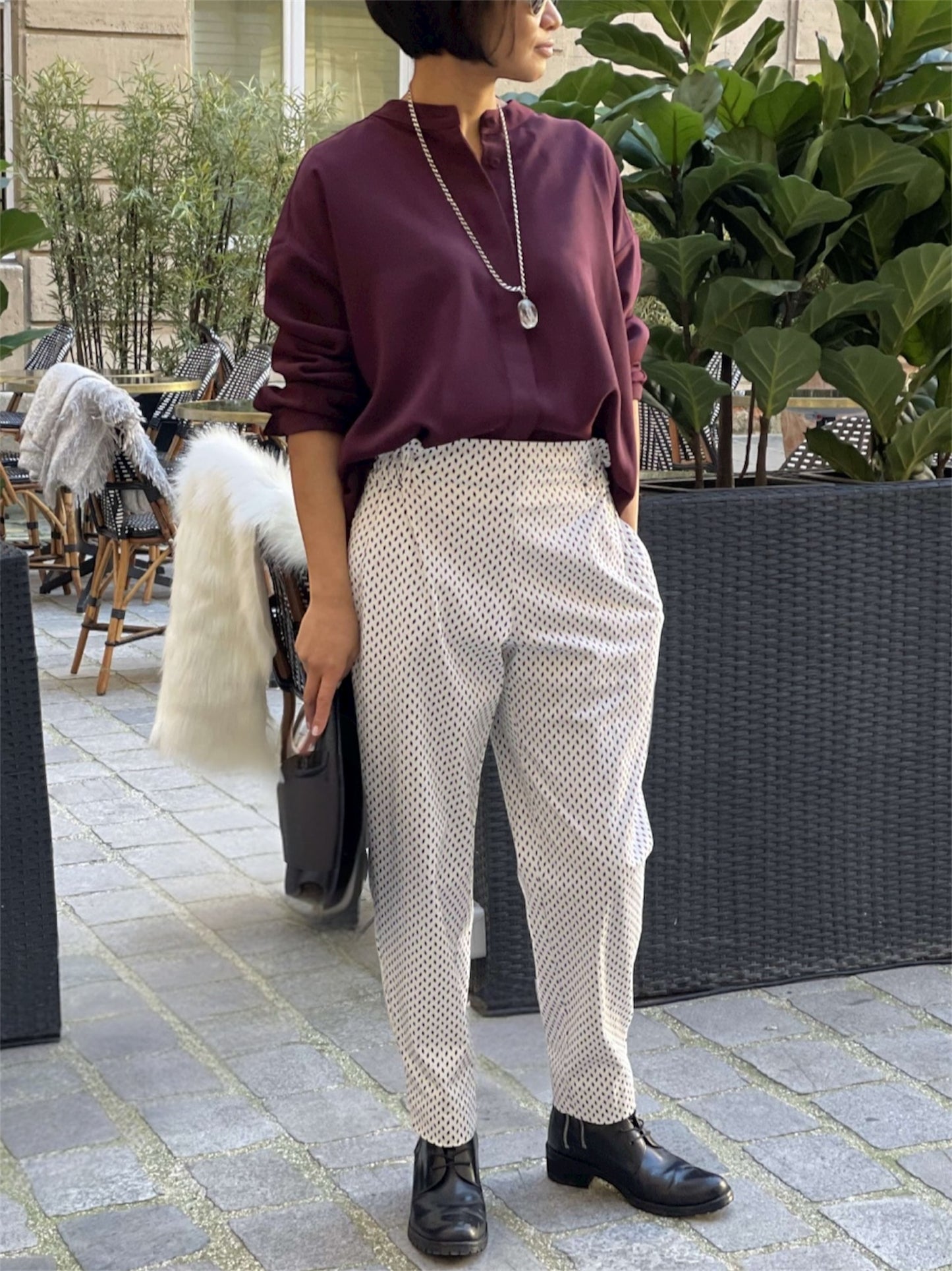 Pantalon cigarette imprimé losanges