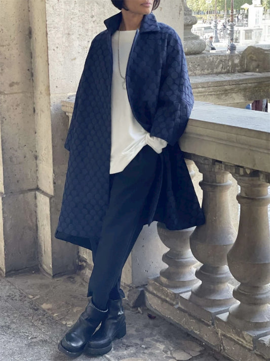 Manteau Bleu Marine Jacquard