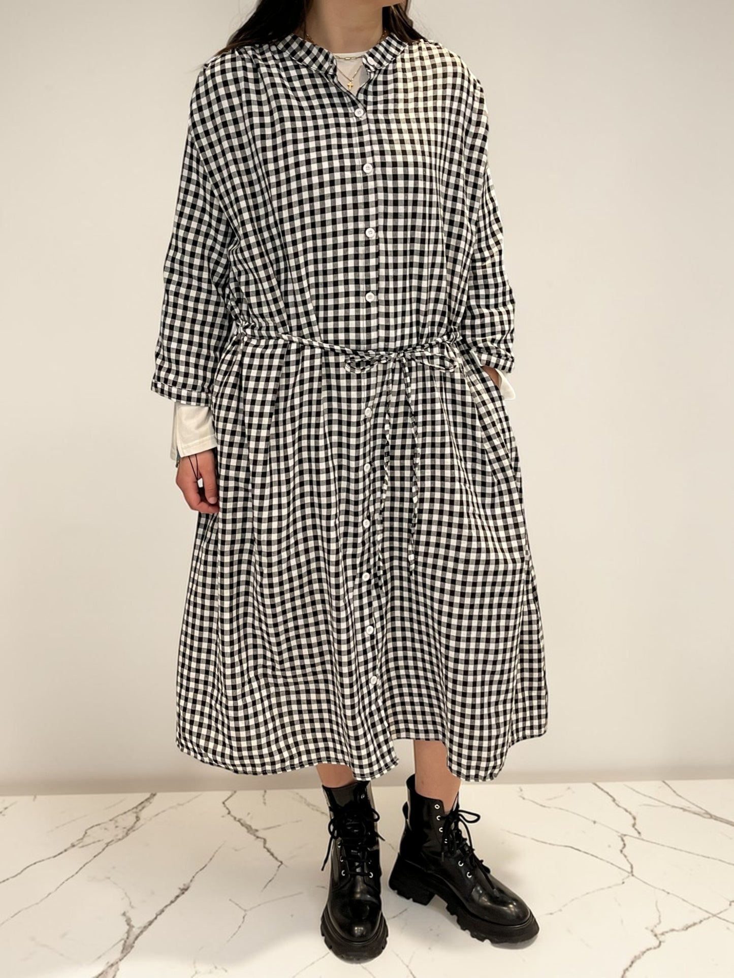 Robe Vichy froncée à ruban