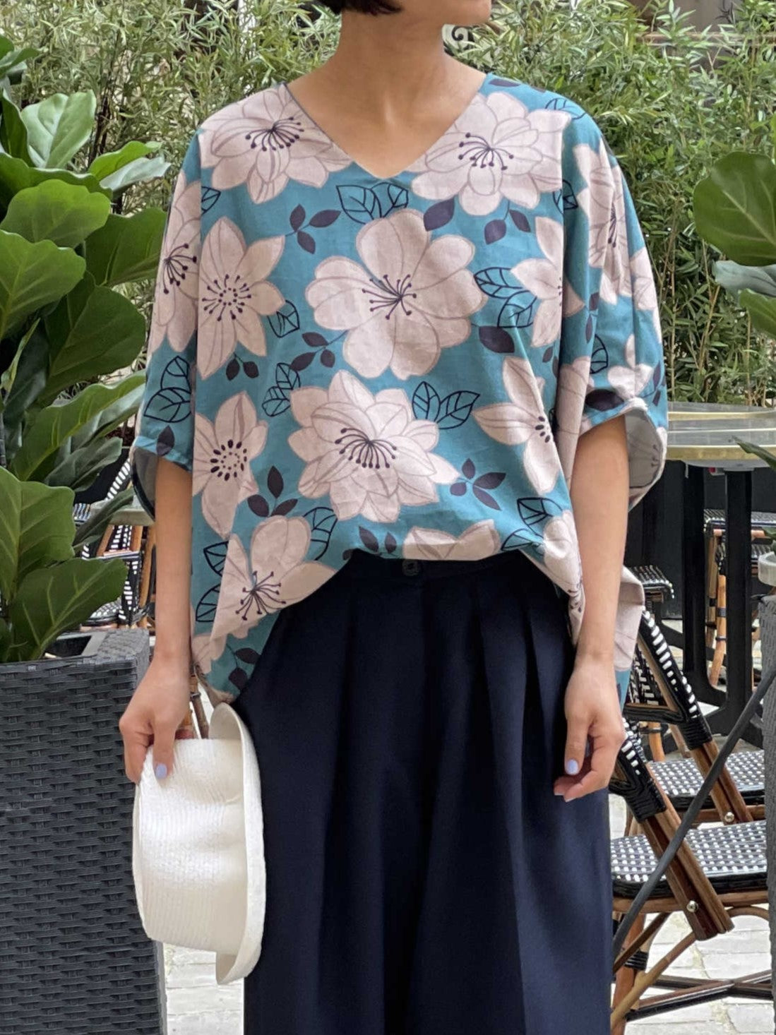 Blouse verte grandes fleurs