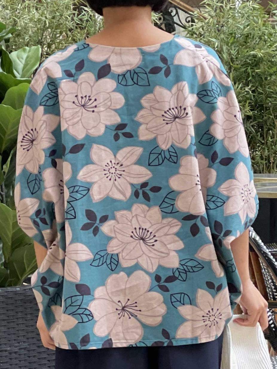 Blouse verte grandes fleurs