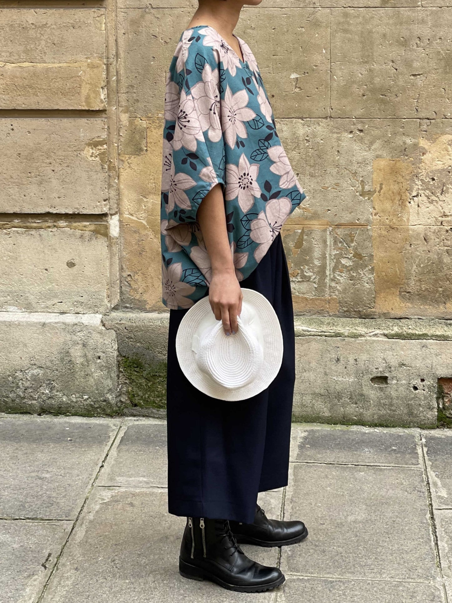 Blouse verte grandes fleurs