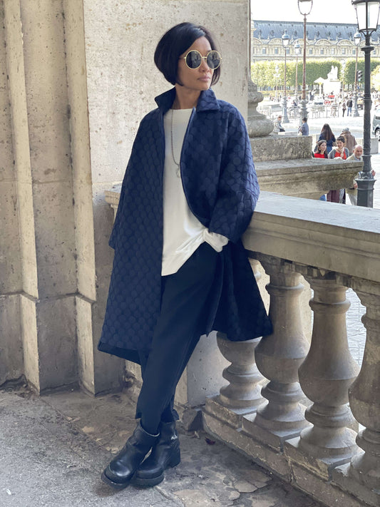 Manteau Bleu Marine Jacquard