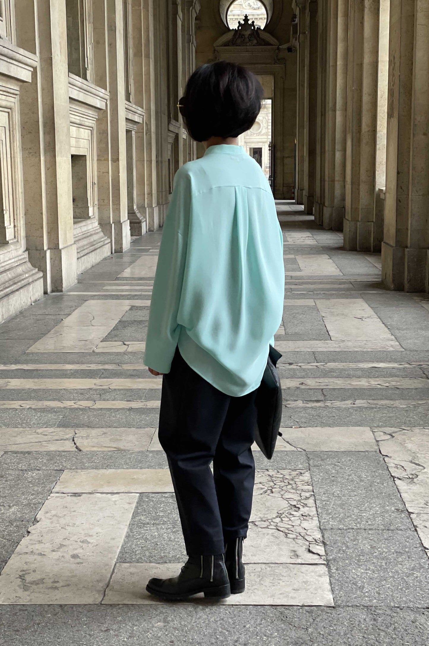 Chemisier aqua blue col Mao
