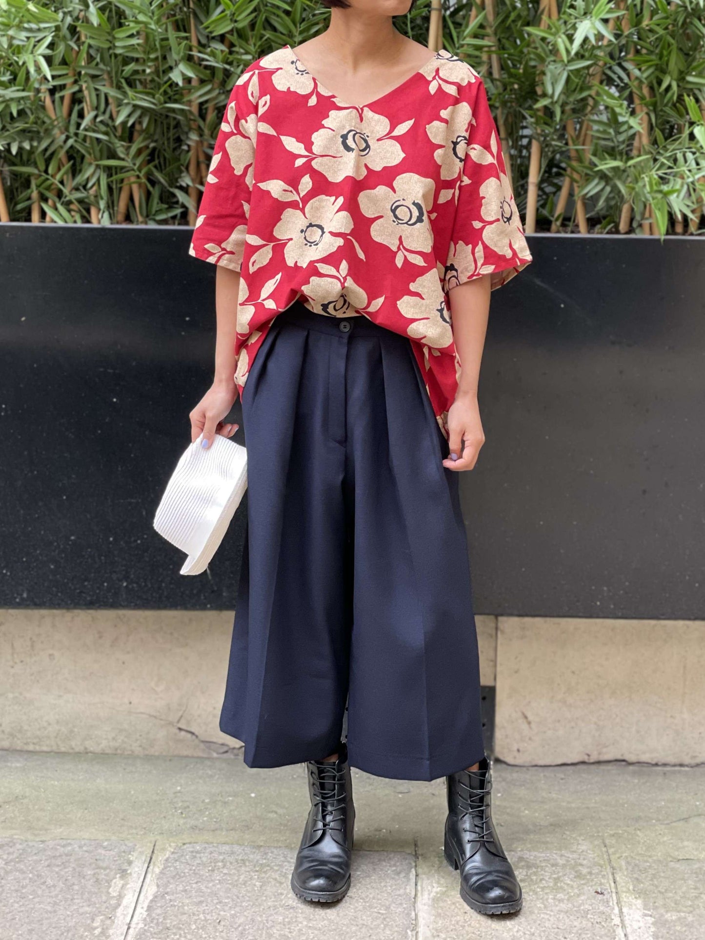 Blouse verte grandes fleurs