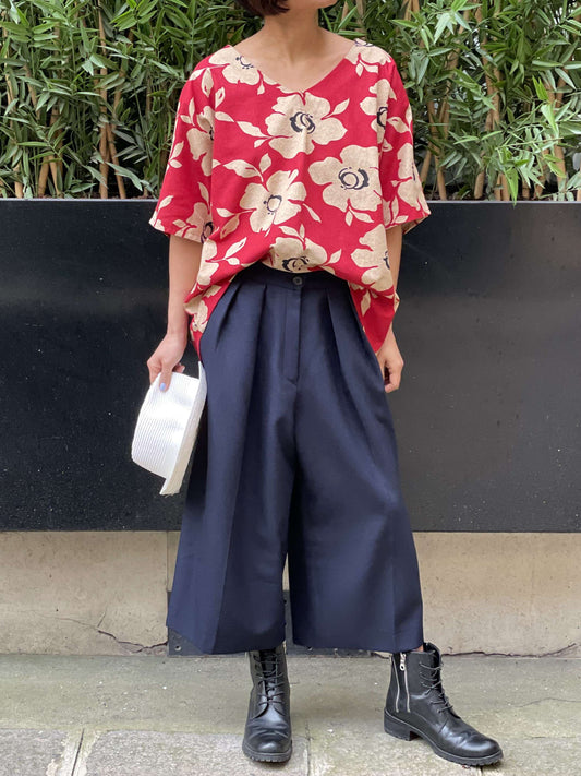 Blouse rouge grandes fleurs