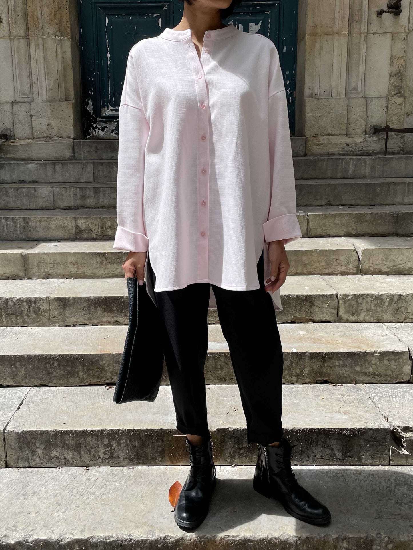 Chemise Jacquard uni - col Mao