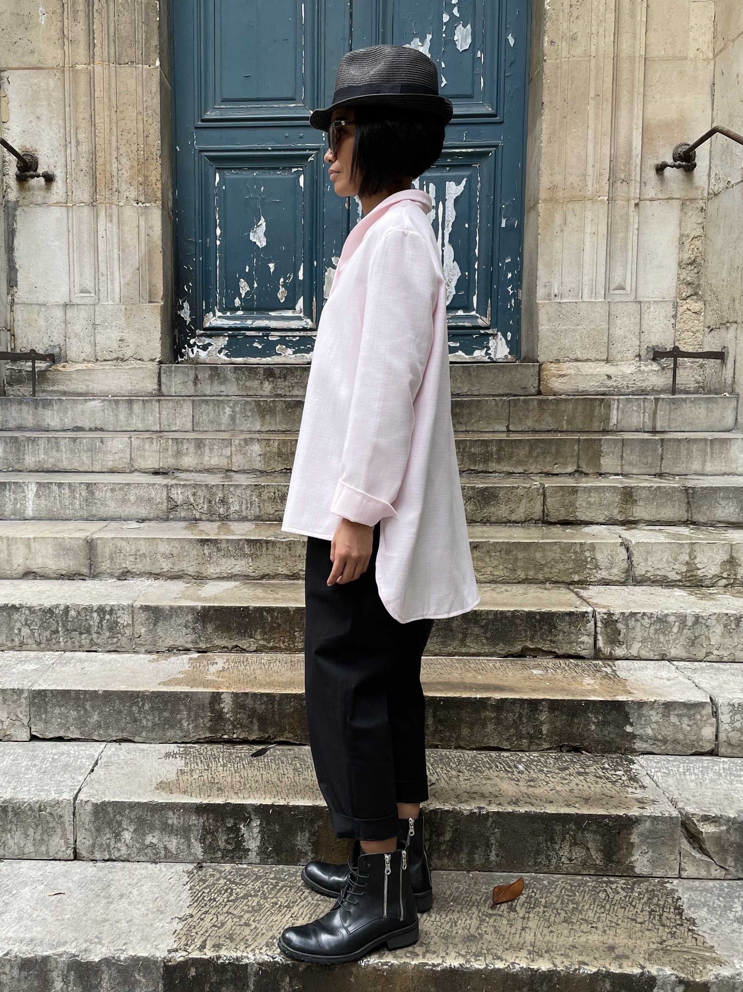 Chemise Jacquard uni - col Mao
