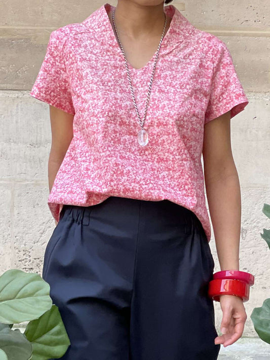 T-shirt col V Rose